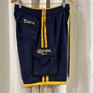 Vtg Y2K Corona Extra Beer Cargo Swim Shorts‎ Trunks Blue Party L